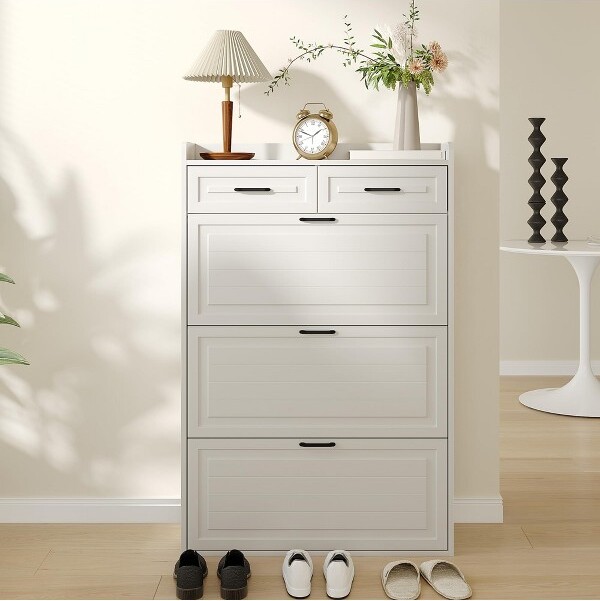 TROPOW ShoeCabinetwith3FlipDrawersand2Drawers,ShoeCabinetStorageforEntryway