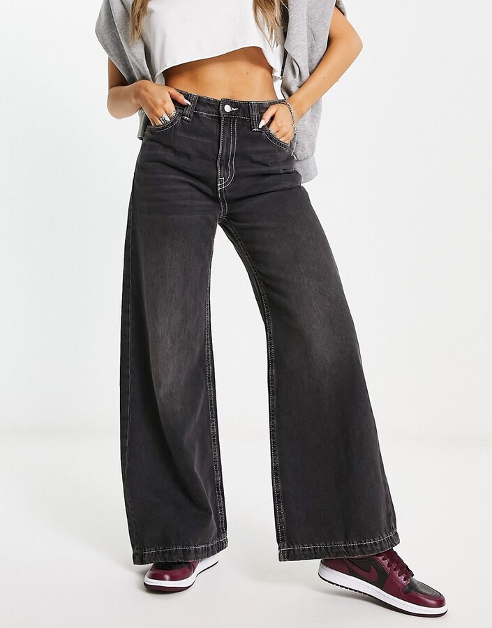 Weekday Duchess low rise baggy fit jeans in anthracite black - ShopStyle