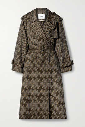 Fendi Belted Double-breasted Canvas-jacquard Trench Coat - Brown