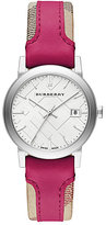 Thumbnail for your product : Burberry City Stainless Steel & Haymarket Leather Strap Watch/Fuchsia