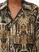 Thumbnail for your product : Edward Crutchley Raja-print Cuban-collar Velvet Shirt - Brown Multi