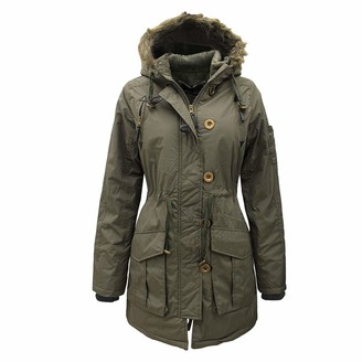 Lashra Womens Military Style Parka Coat Ladies Jacket Faux Fur Hood UK 8-16 RRP 49.99[Khaki XS - UK 8]
