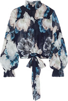 Thumbnail for your product : Nicholas Tie-front Shirred Floral-print Silk-chiffon Blouse