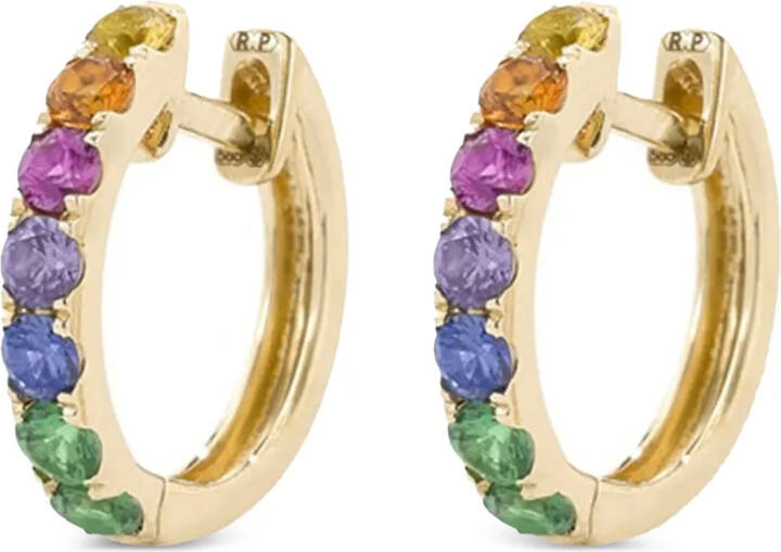 Robinson Pelham 14K yellow gold rainbow sapphire hoop earrings