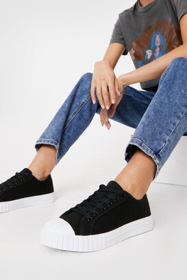 Nasty Gal Womens Canvas Ribbed Sole Lace Up Sneakers