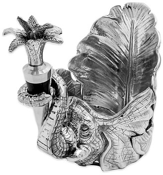 Arthur Court 2-Piece Elephant Wine Stopper And Caddy Set Metal