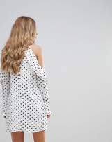 Thumbnail for your product : Oh My Love Halterneck Frill Long Sleeve Shift Dress In Polka Dot