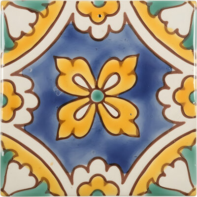 Casablanca Market Mediterranean 4" x 4" Ceramic Florence Dux Decorative Tile in Blue/Yellow