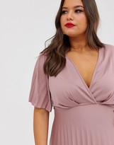 Thumbnail for your product : ASOS DESIGN Curve kimono pleated midi dress in rose