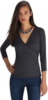 Thumbnail for your product : White House Black Market 3/4 Sleeve Surplice Ruched Gray Top