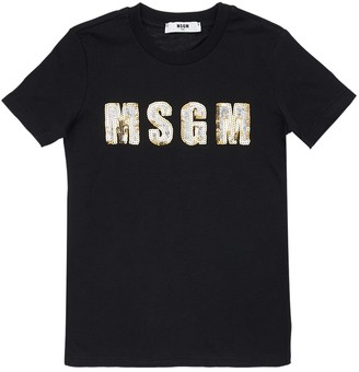 MSGM Sequined Logo Cotton Jersey T-Shirt