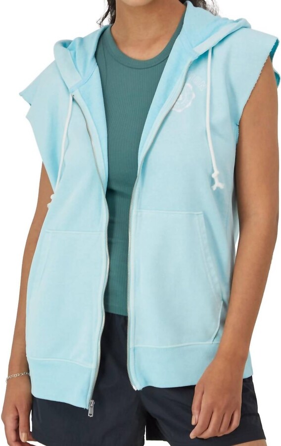 Women's French Terry Sleeveless Hoodie In Frosted Turquoise