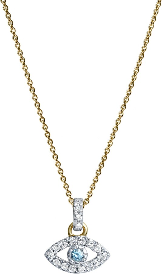 LuvMyJewelry Zaria Diamond Evil Eye & Blue Topaz Pendant in 14K Gold