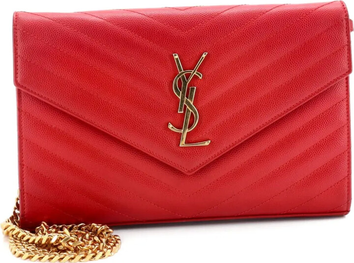 Saint Laurent Pre-Owned Classic Monogram Wallet on Chain Matelasse Chevron Leather Medium crossbody bag