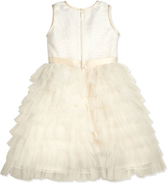Joan Calabrese Sleeveless Sequin Tiered Dress, Ivory, Size 2-14