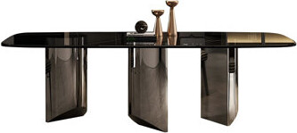 Coxambrey Tempered glass Stainless Steel black Dining Table