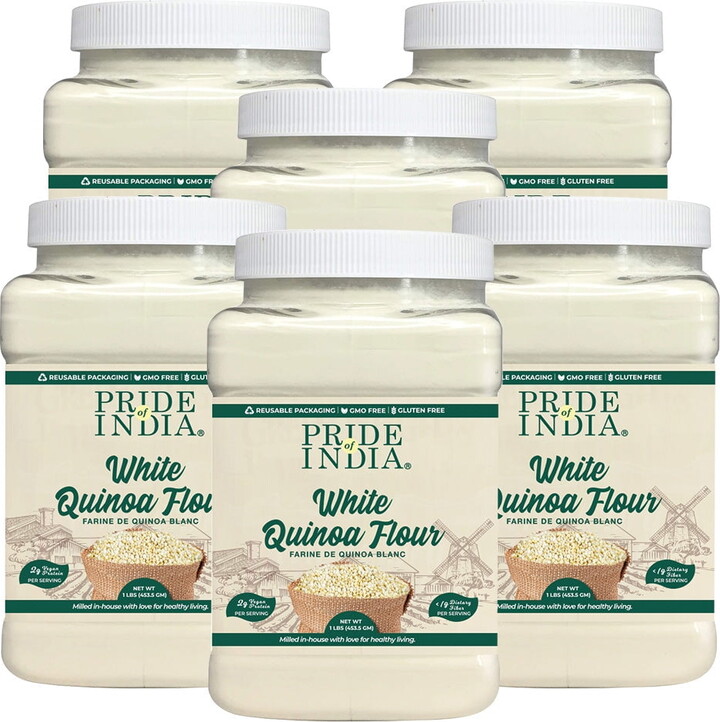 Pride of India - PACK of 6 - White Bolivian Quinoa Flour 1 lbs (454 gm) Nutty Earthy Taste Freshly Milled in Small Batches | Used for Baking Pizza Crust Thickening Agent Coating Cakes Pasta Porridge