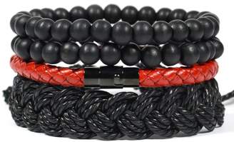 Tag Twenty Two 4 Pack Mens Bracelet Set in Black and Red Leather and Wood / Matador