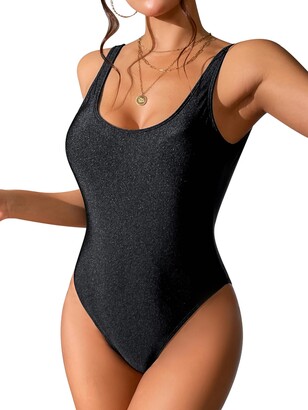 Plus Size Swimsuit For Women Plus Size Swimwear Women's Retro 80s 90s  Inspired High Cut Low Back Padding One Piece Swimwear Bathing SuitsGreyS 