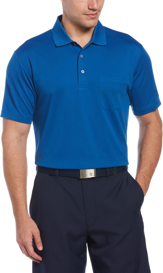 Pga Tour Men's Airflux Solid Mesh Short Sleeve Golf Polo Shirt