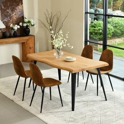Trent Austin Design Shivani 5-Piece Modern Dining Set With Rectangular Wood Grain Table And 4 Upholstered Dining Chairs