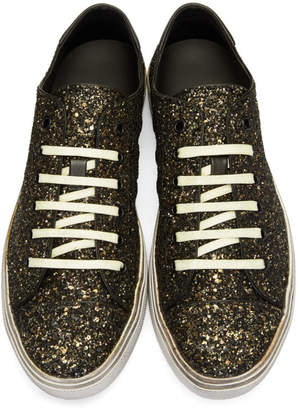 Saint Laurent Gold and Black Glitter Bedford Sneakers