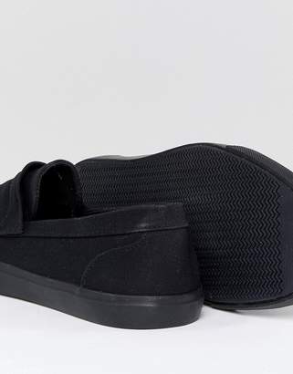 ASOS DESIGN slip on penny sneakers in black canvas