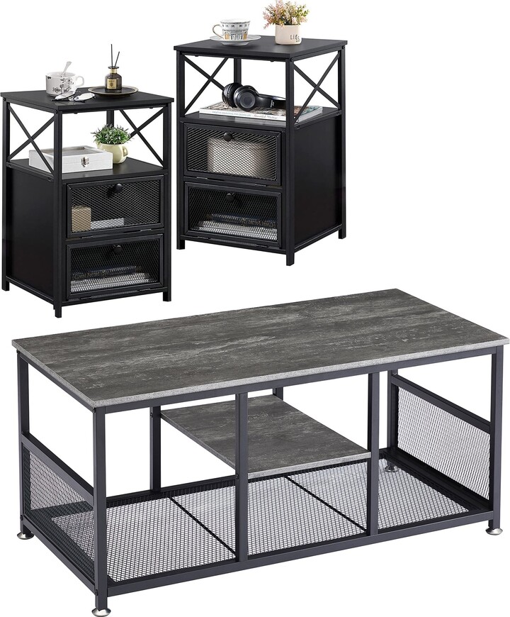 Modern 3-piece Coffee Table Set, Sofa Table & Nightstand Set of 2