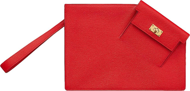 Kelly pocket to go leather clutch bag Hermès Red in Leather - 24994361