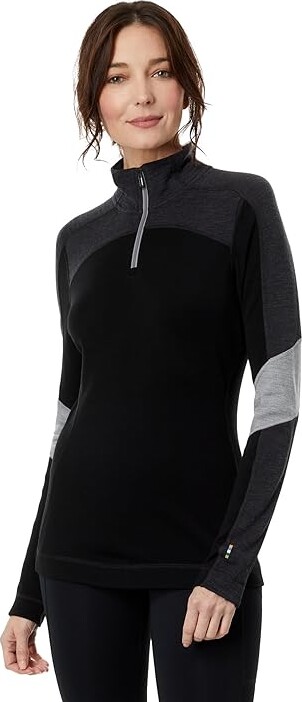 Smartwool Classic Thermal Merino Base Layer Color-Block 1/4 Zip  (Black/Charcoal Heather) Women's Clothing - ShopStyle Tops