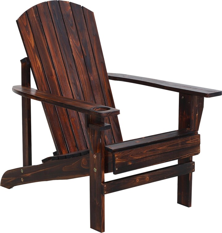 Outsunny Wooden Adirondack Chair, Outdoor Patio Lawn Chair with Cup Holder, Weather Resistant Lawn Furniture, Classic Lounge for Deck, Garden, Backyar