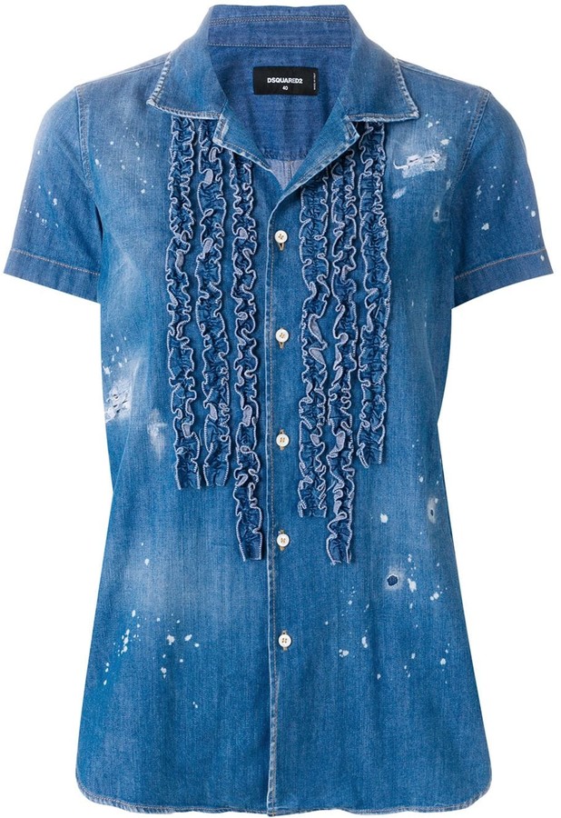 blue jean ruffle shirt