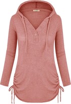 Thumbnail for your product : Cyanstyle Women's Long Sleeve Henley V-Neck Button Sweatshirt Tunic Hoodies Casual Pullover with Drawstring Pink Medium