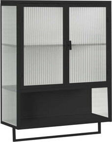 Latitude Run Glass Doors Modern 2-Door Wall Cabinet Featuring 2-Tier Enclosed Storage, Open Shelf, And Towel Rack