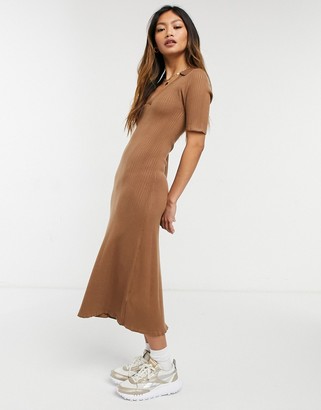 Fashion Union lightweight wide rib knitted midi dress with collar detail
