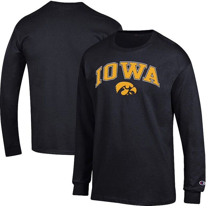 Men's Champion Black Iowa Hawkeyes Arch Over Logo 2-Hit Long Sleeve T-Shirt