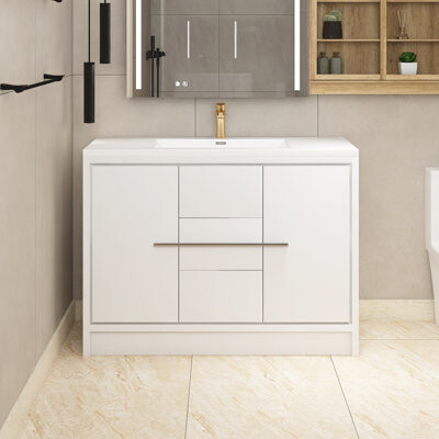 Ebern Designs 47 In. W X 19.5 In. D X 34.3 In. H Freestanding Bath Vanity With White Resin Top