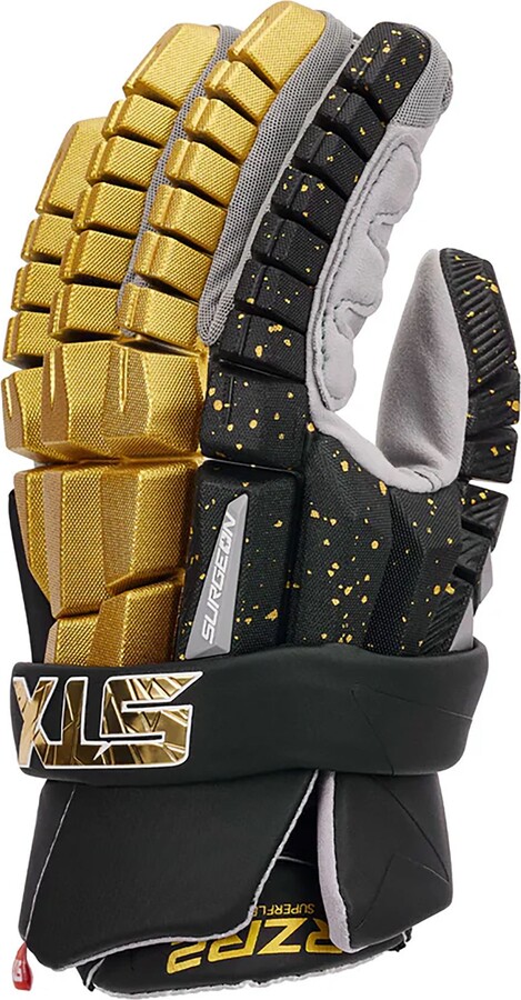 STX Men's Surgeon RZR 2 Lacrosse Gloves, Large, Black/Gold