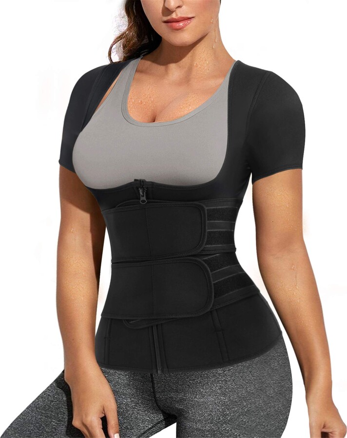 Sauna Waist Trainer Vest For Women Sweat Suit Double Tummy Control Trimmer Belts Neoprene Workout Body Shaper 