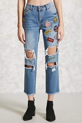 Forever 21 Patch Distressed Boyfriend Jeans