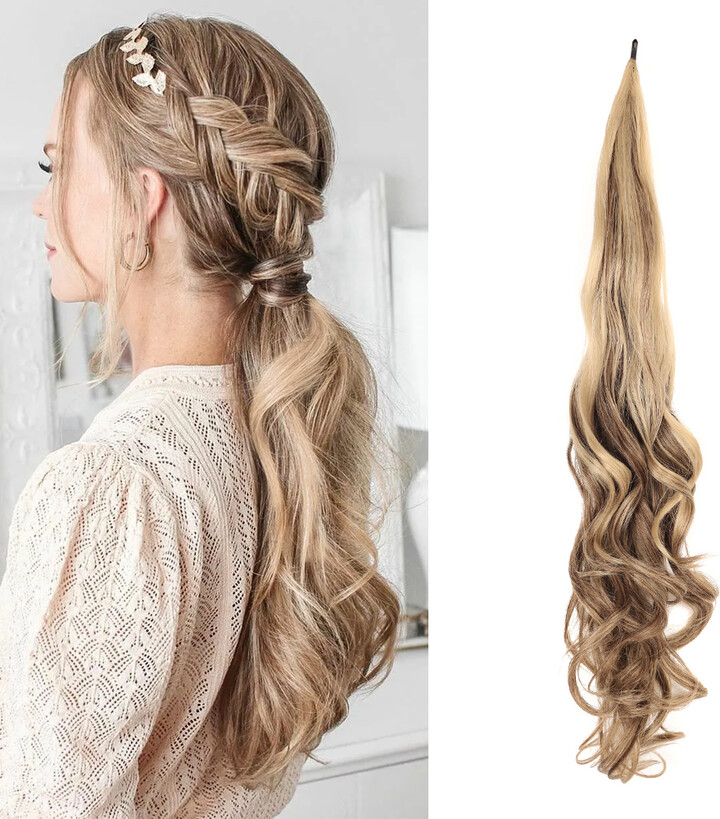 Booming Hair Synthetic Ponytail Extensions False Hair Tail for Women Flextail 26inch Length Blonde Ponytail Hairpieces For Women Daily Use