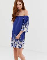 Thumbnail for your product : Glamorous off shoulder dress with floral embroidery-Blue