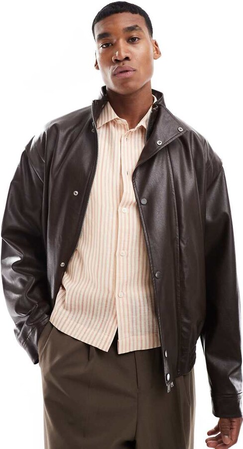 ASOS DESIGN faux leather oversized bomber jacket with funnel neck