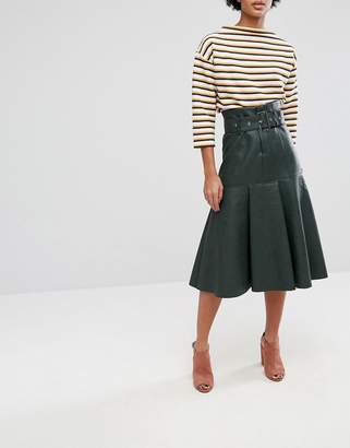 ASOS Leather Look Midi Skirt With Belt