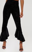 Thumbnail for your product : PrettyLittleThing Petite Black Velvet Flare Hem Trousers