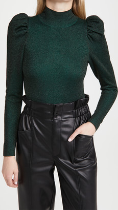 Alice + Olivia Issa Turtleneck Puff Sleeve Fitted Pullover