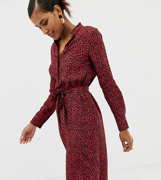 Oasis shirt dress with tie waist in red animal print