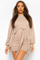Thumbnail for your product : boohoo Recycled Tie Waist Balloon Sleeve Mini Dress