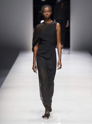 Lanvin Asymmetric Draped Sleeve Silk Blend Gown - Womens - Black