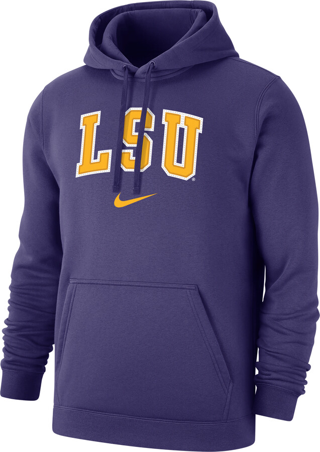 LSU Tigers Nike Logo Club Fleece Pullover Hoodie - Heathered Gray